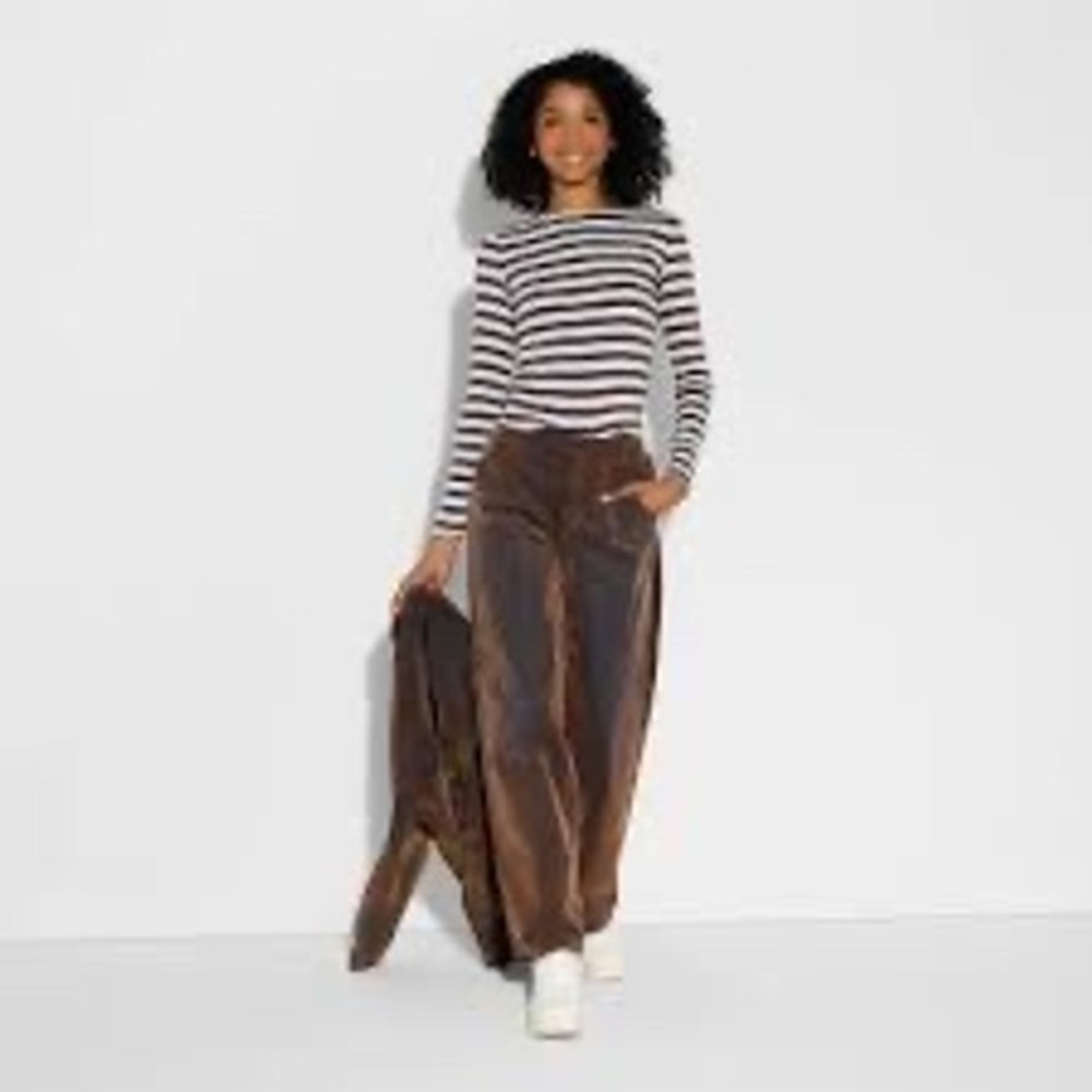 Wild Fable Brown Wash Flocked 90s Relaxed Straight Leg Jeans Womens 14 NWT Rigid